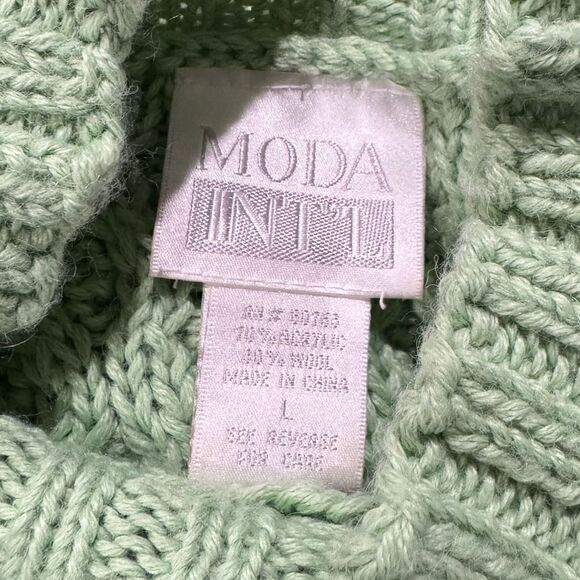 Moda International Light Green Cable Knit Wool Blend Sweater Women’s Large - Picture 2 of 2